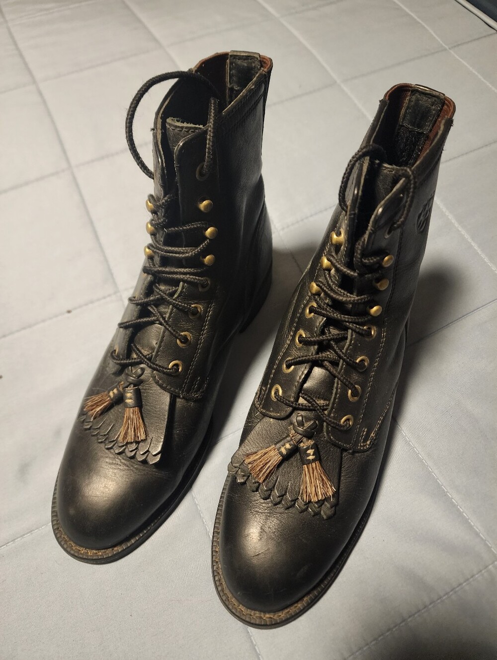Ariat Black Lace-Up Leather Boots with Tassel Kiltie